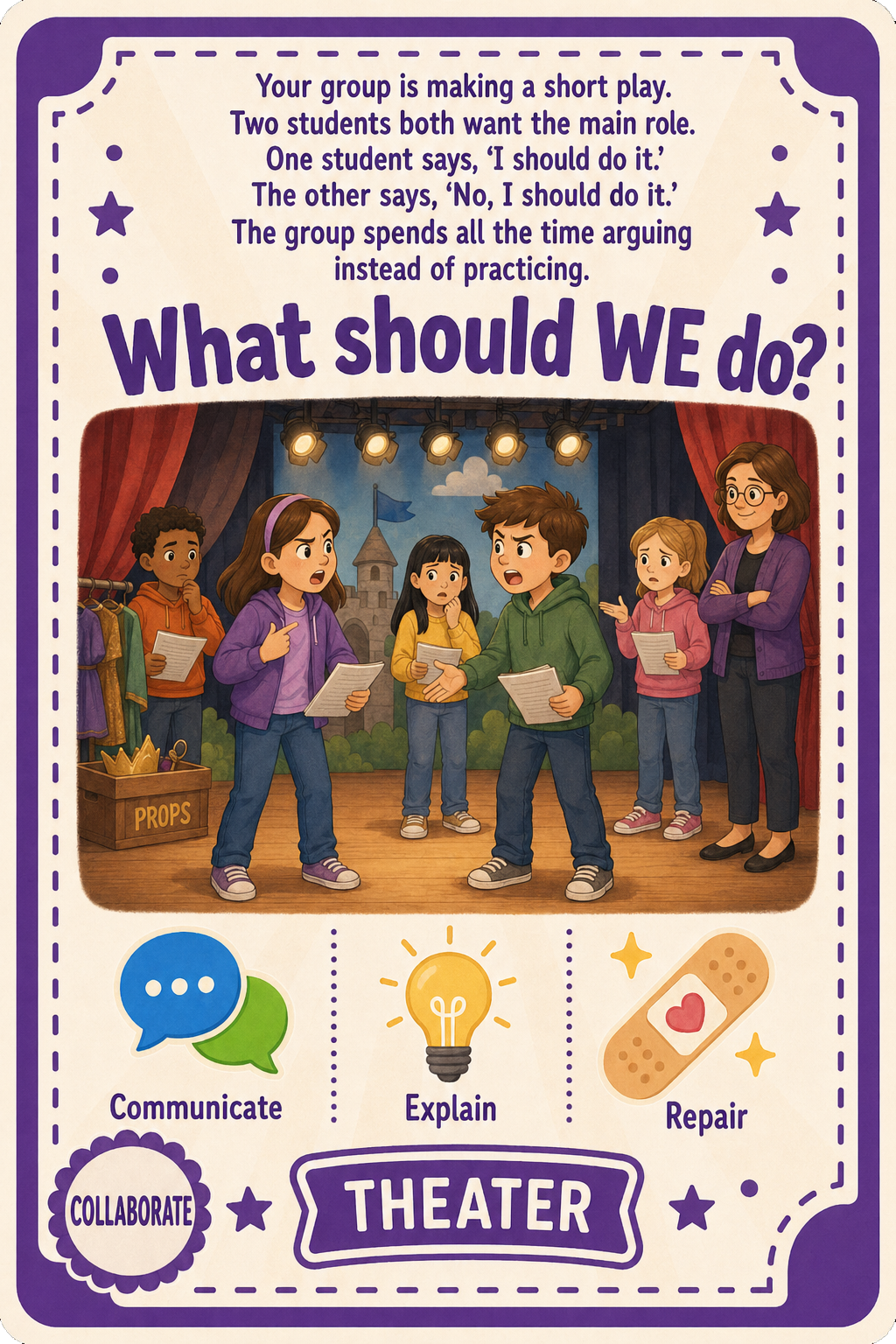 Theater cooperative challenge card